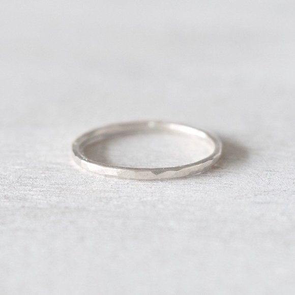 Thin Hammered Sterling Silver Stacking Ring - Picture 1 of 3